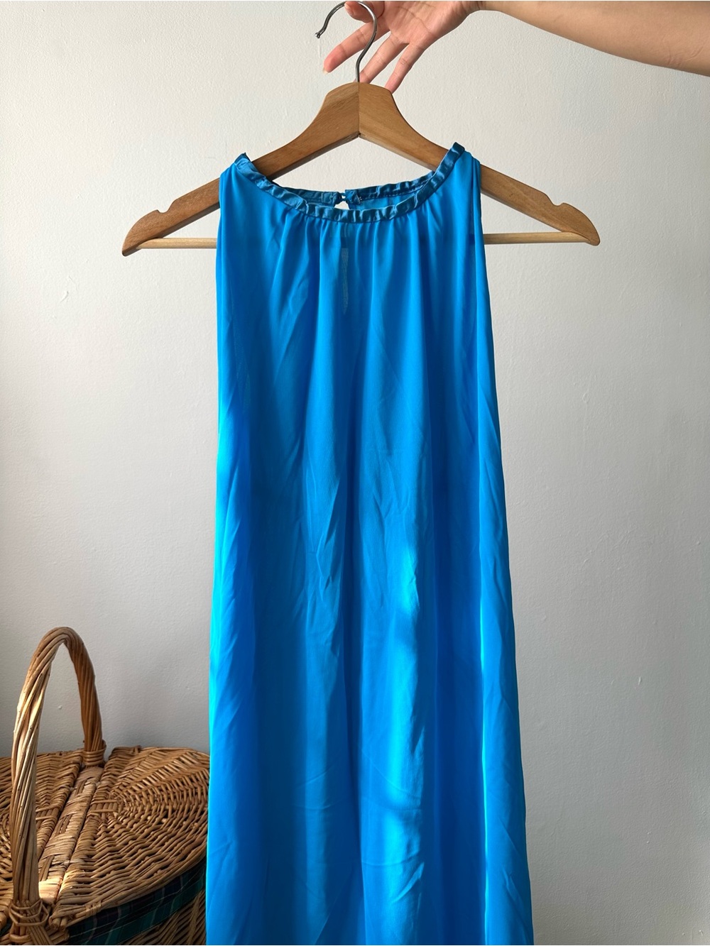 VTG 70s Aristocraft Cerulean Blue High Neck Maxi Dress Nightgown S 💙
